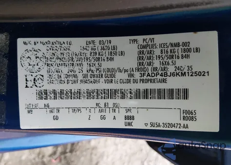 2019 Ford Fiesta Se z USA, uszkodzony, nr VIN 3FADP4BJ6KM125021